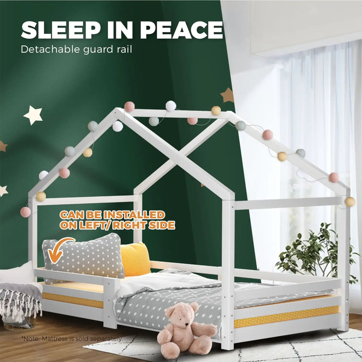 Scandi Wooden Kids House or Teepee Bed in Single Size | Novelty Kids Beds | Wooden Childrens Beds