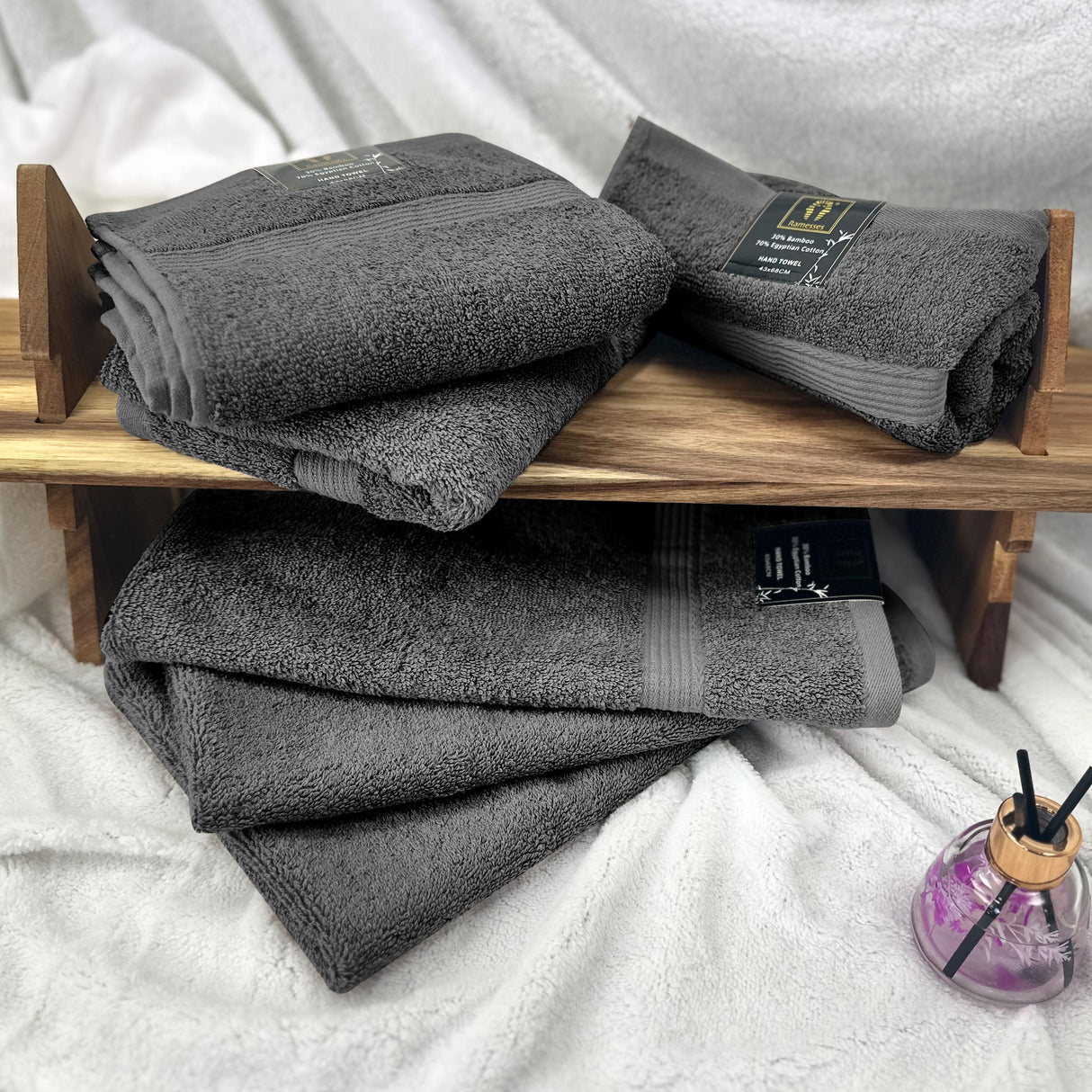 Ramesses Ultra Plush Bamboo Egyptian Cotton 6 Piece Hand Towel Set | Hotel Quality Antibacterial 600GSM 6pc Hand Towels Set
