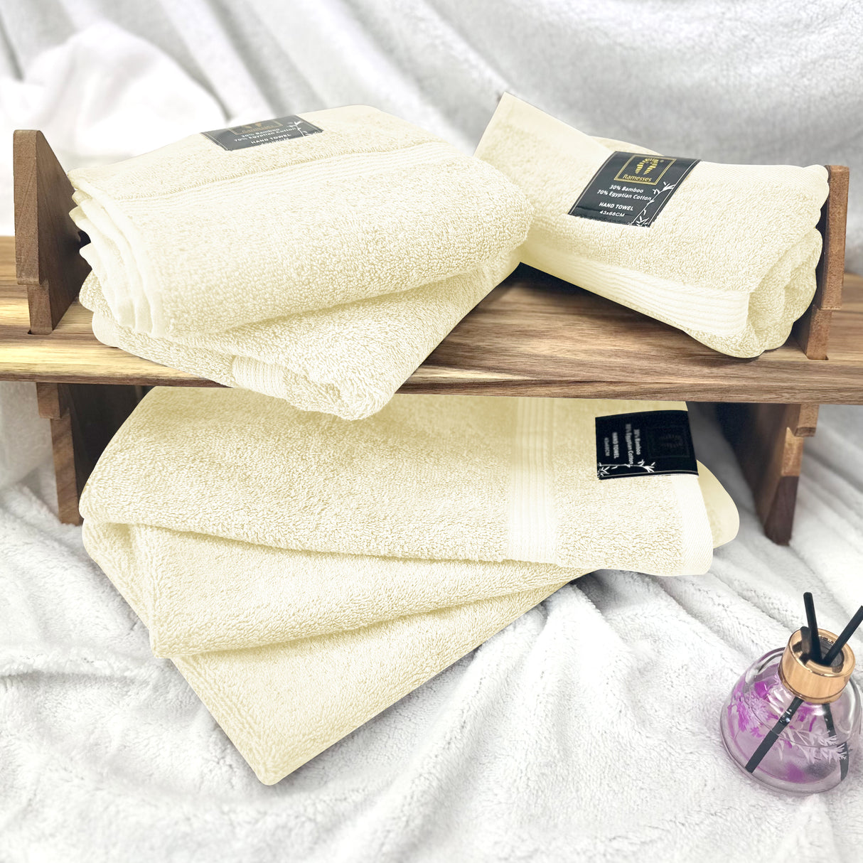 Ramesses Ultra Plush Bamboo Egyptian Cotton 6 Piece Hand Towel Set | Hotel Quality Antibacterial 600GSM 6pc Hand Towels Set