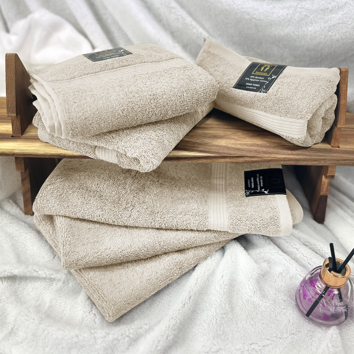 Ramesses Ultra Plush Bamboo Egyptian Cotton 6 Piece Hand Towel Set | Hotel Quality Antibacterial 600GSM 6pc Hand Towels Set