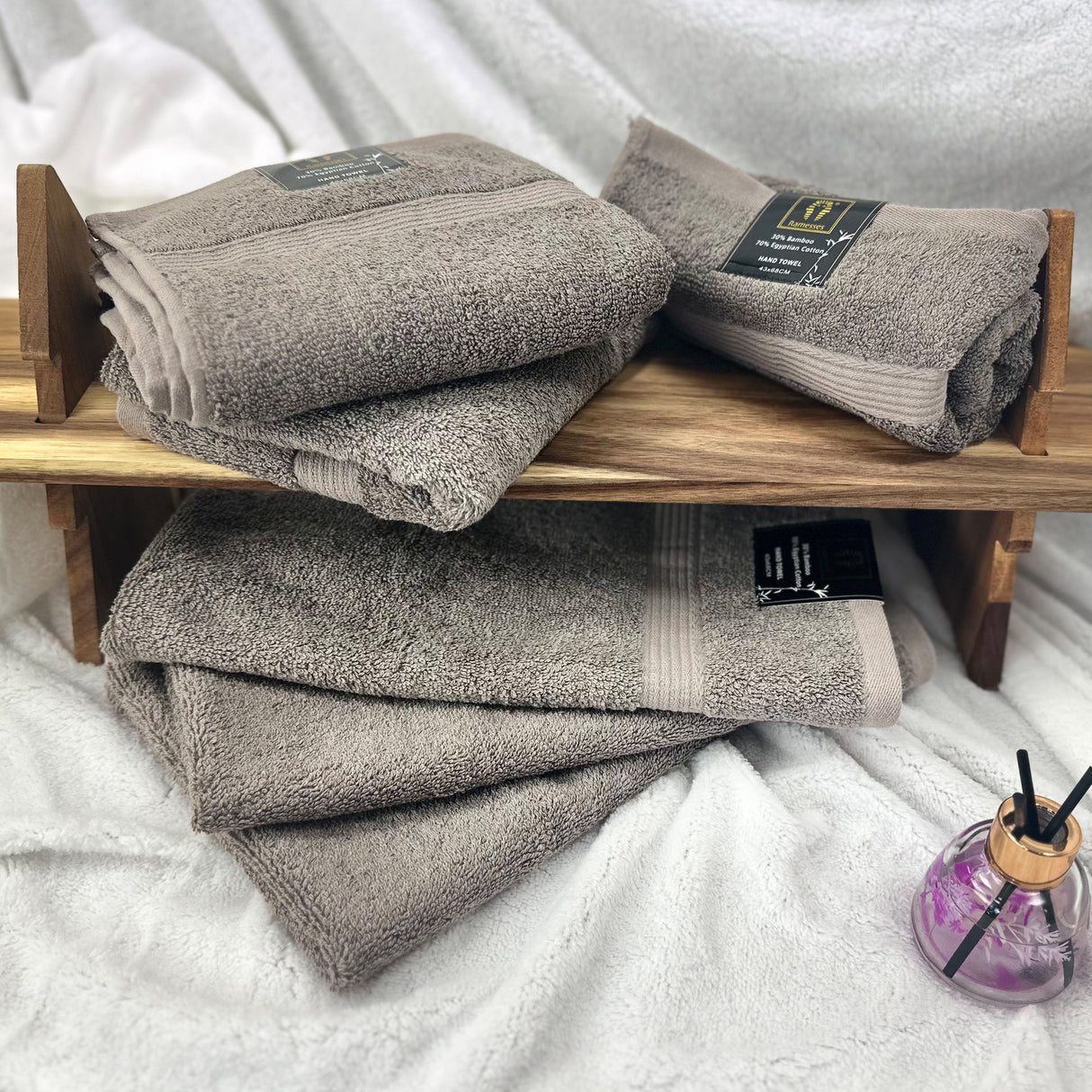 Ramesses Ultra Plush Bamboo Egyptian Cotton 6 Piece Hand Towel Set | Hotel Quality Antibacterial 600GSM 6pc Hand Towels Set