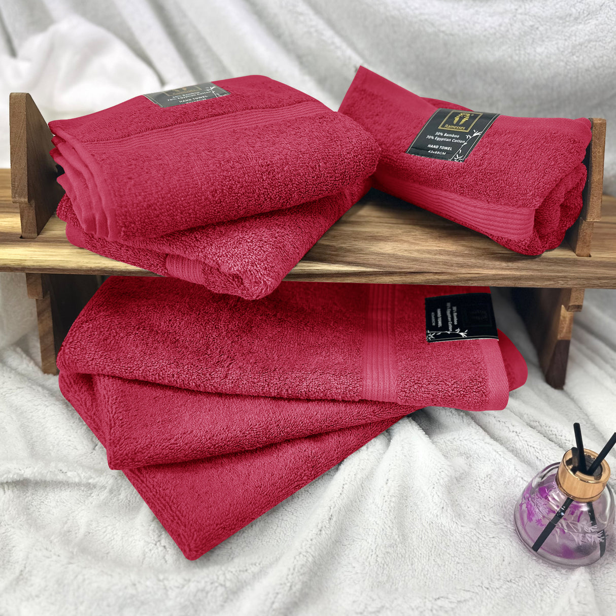 Ramesses Ultra Plush Bamboo Egyptian Cotton 6 Piece Hand Towel Set | Hotel Quality Antibacterial 600GSM 6pc Hand Towels Set