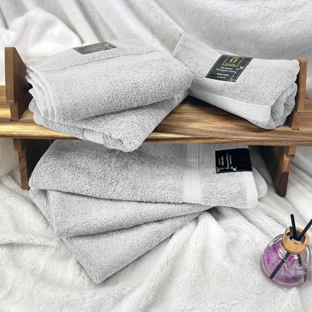 Ramesses Ultra Plush Bamboo Egyptian Cotton 6 Piece Hand Towel Set | Hotel Quality Antibacterial 600GSM 6pc Hand Towels Set