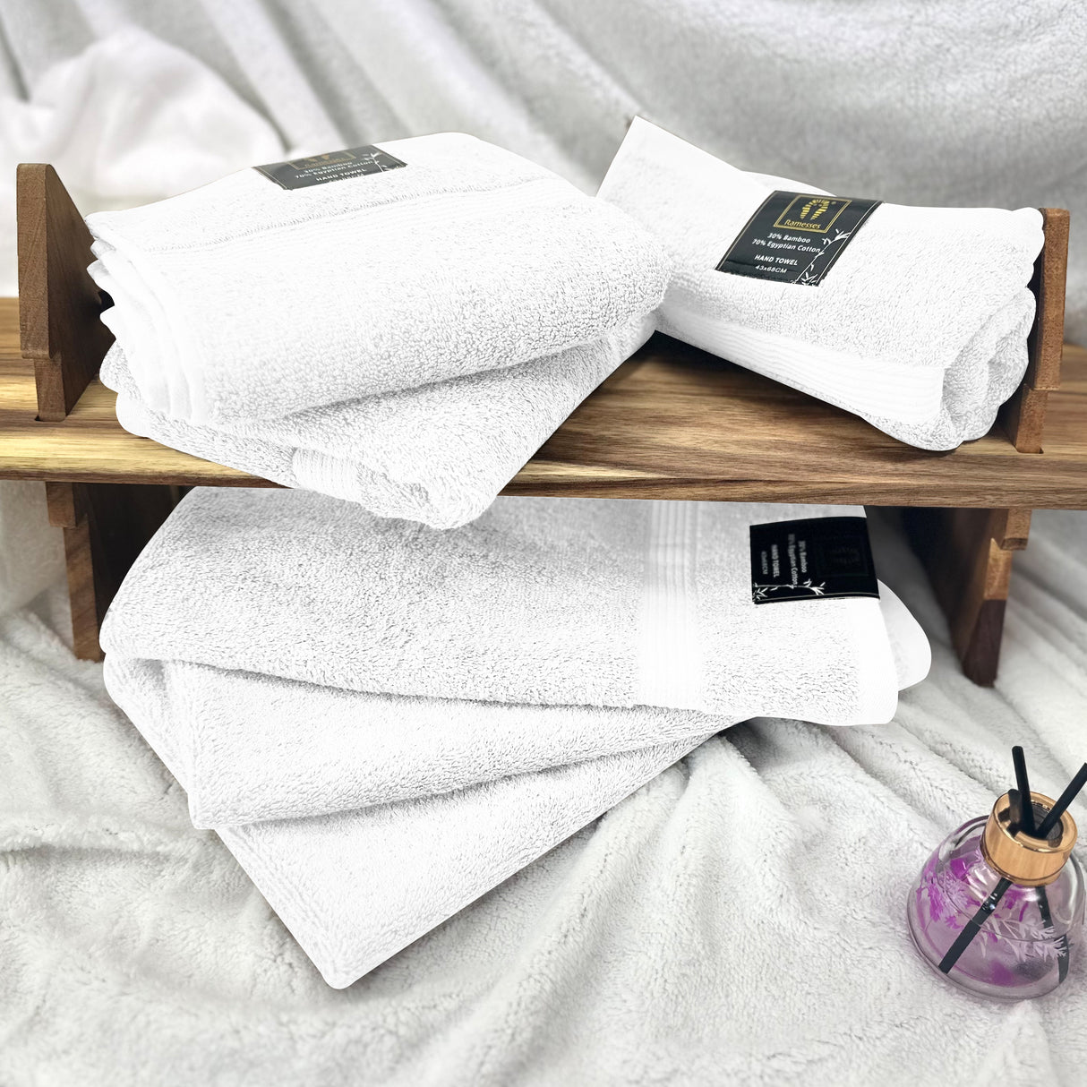 Ramesses Ultra Plush Bamboo Egyptian Cotton 6 Piece Hand Towel Set | Hotel Quality Antibacterial 600GSM 6pc Hand Towels Set