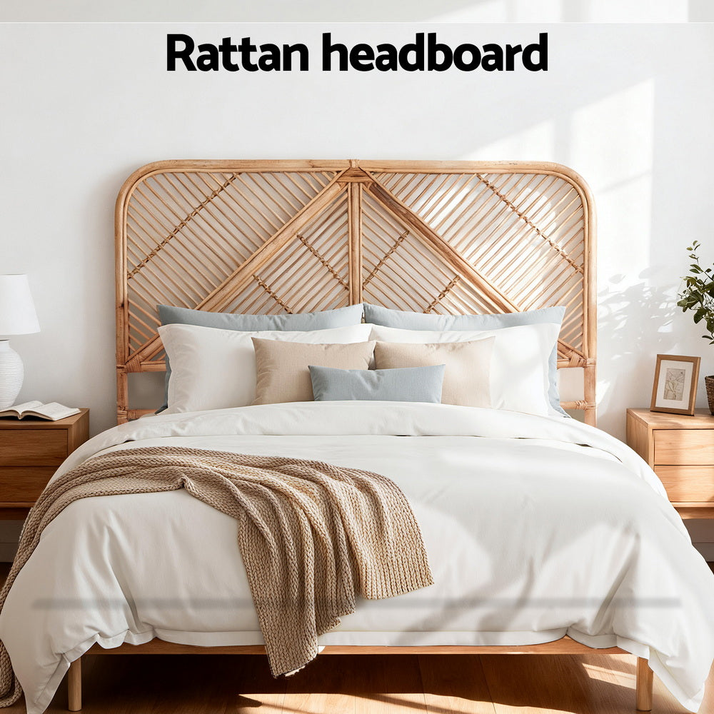 Astano Rattan Bed Frame Headboard | Modern Wooden Sturdy Bed Head