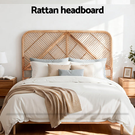 Astano Rattan Bed Frame Headboard | Modern Wooden Sturdy Bed Head