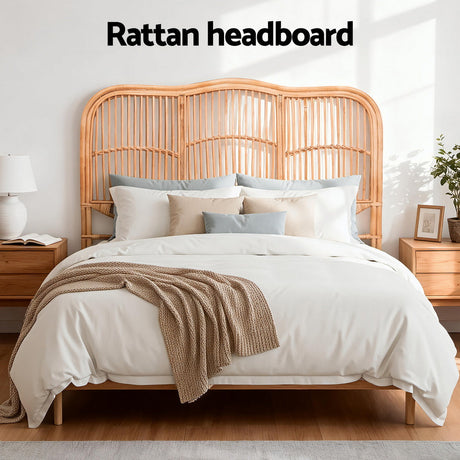 Acapulco Rattan Bed Frame Headboard | Modern Retro Wooden Sturdy Bed Head