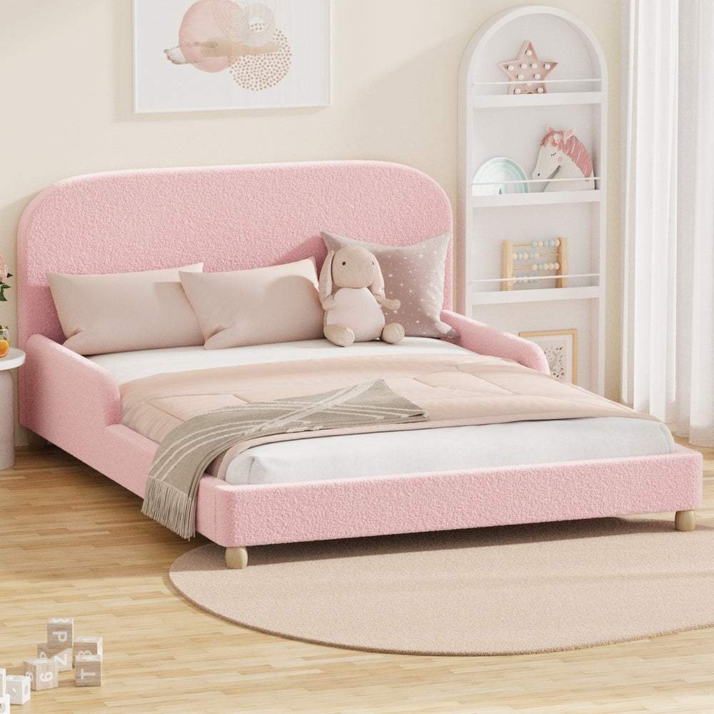 Teddy Leo Winged Soft Boucle Kids Bed | Cushioned Premium Boucle Fabric Childrens Bed Frame