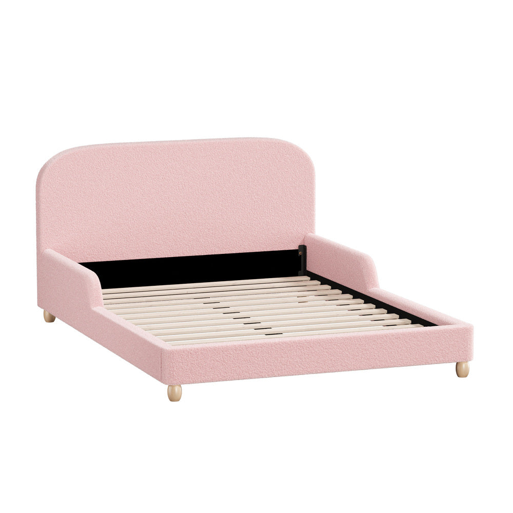 Teddy Leo Winged Soft Boucle Kids Bed | Cushioned Premium Boucle Fabric Childrens Bed Frame