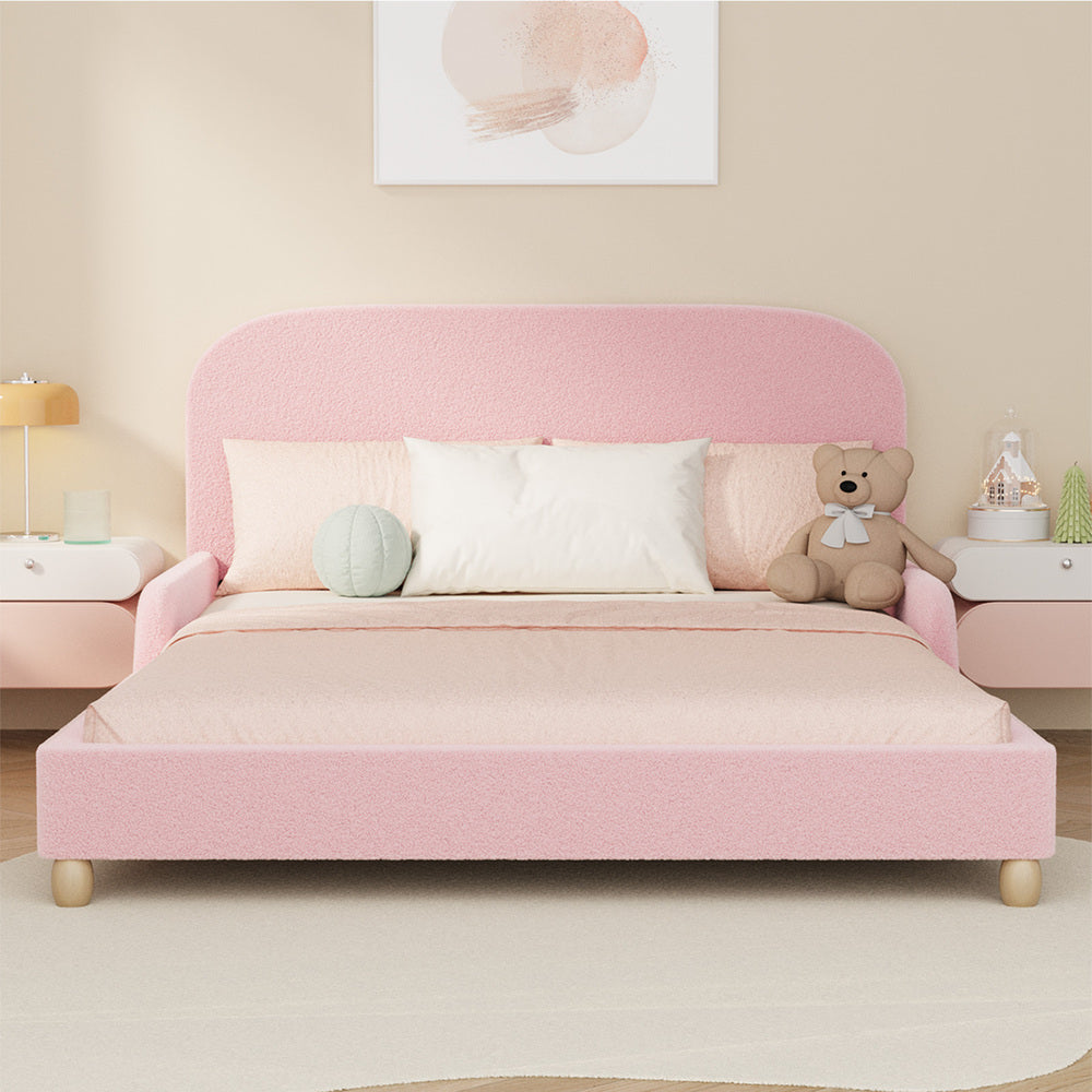 Teddy Leo Winged Soft Boucle Kids Bed | Cushioned Premium Boucle Fabric Childrens Bed Frame