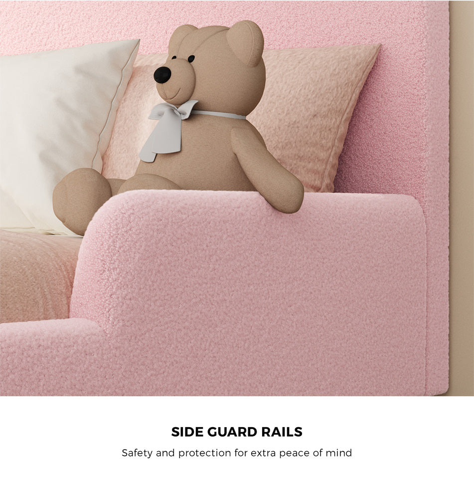 Teddy Leo Winged Soft Boucle Kids Bed | Cushioned Premium Boucle Fabric Childrens Bed Frame