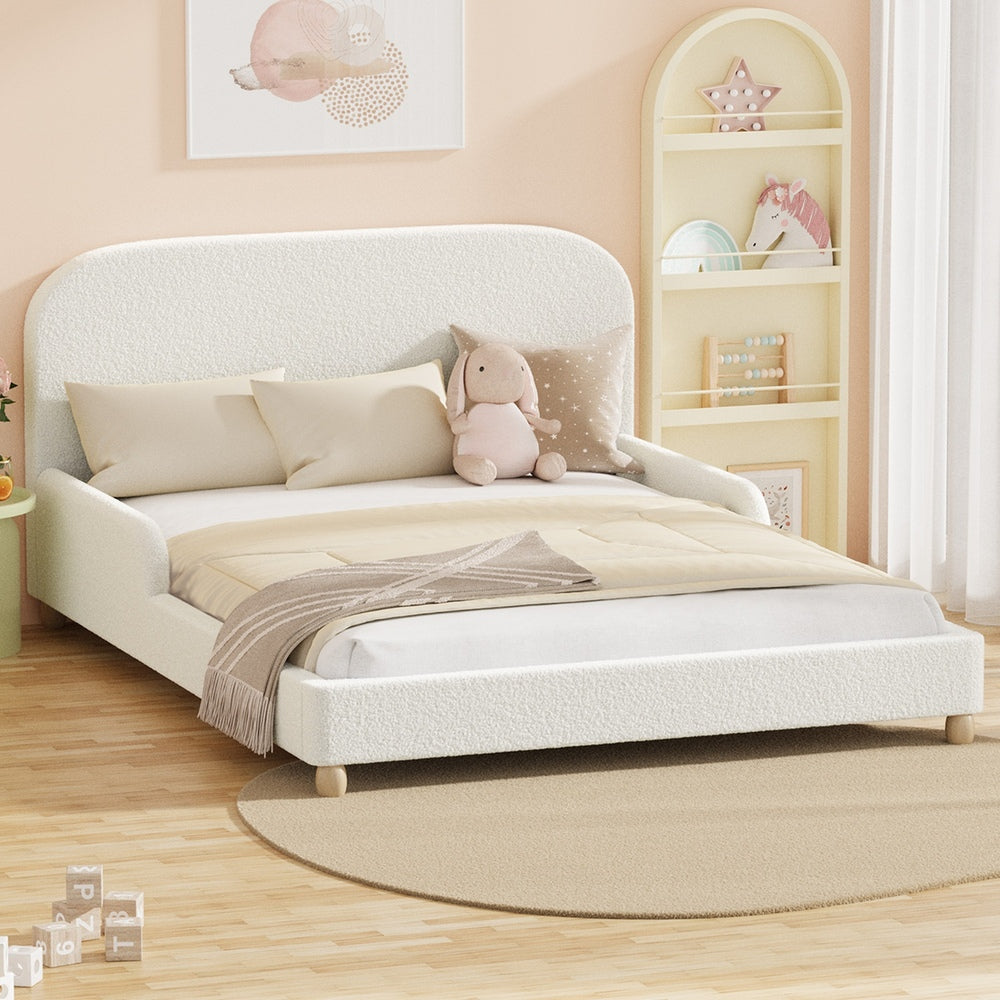 Teddy Leo Winged Soft Boucle Kids Bed | Cushioned Premium Boucle Fabric Childrens Bed Frame