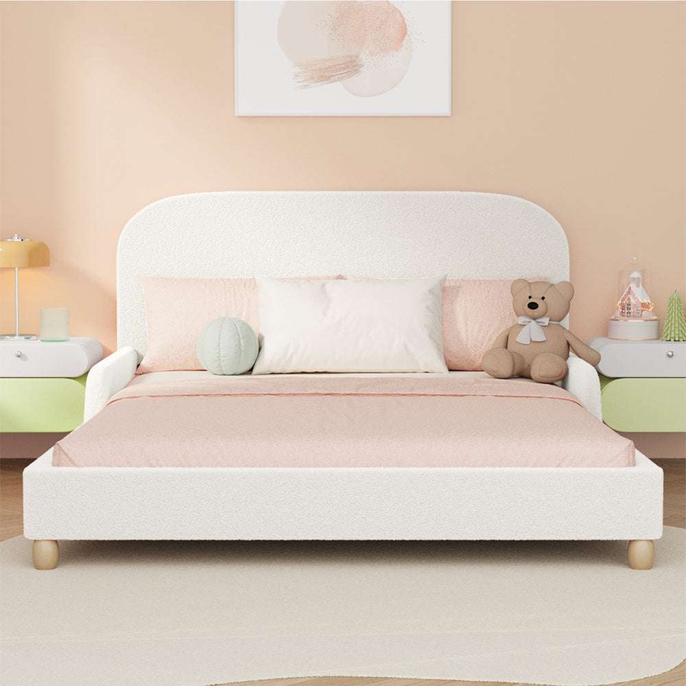 Teddy Leo Winged Soft Boucle Kids Bed | Cushioned Premium Boucle Fabric Childrens Bed Frame