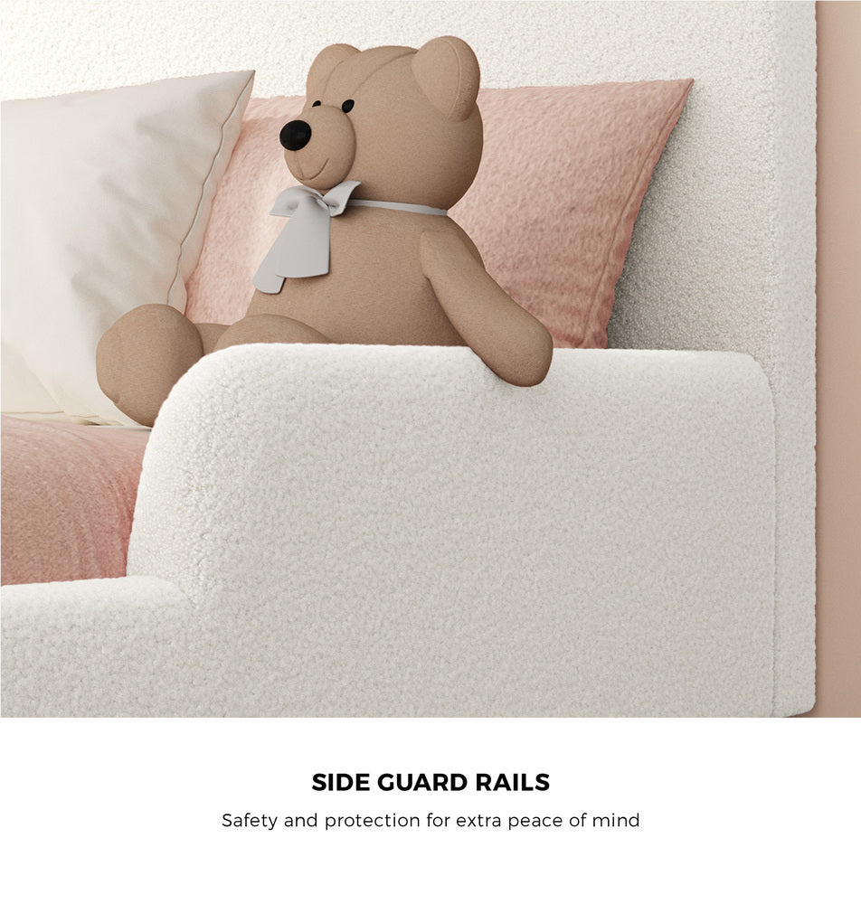 Teddy Leo Winged Soft Boucle Kids Bed | Cushioned Premium Boucle Fabric Childrens Bed Frame