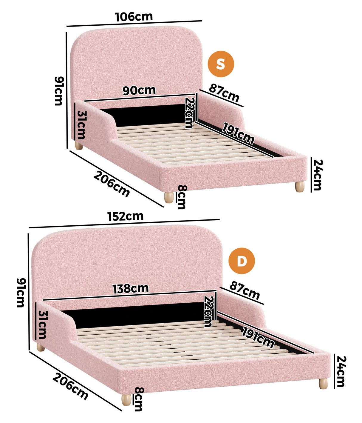 Teddy Leo Winged Soft Boucle Kids Bed | Cushioned Premium Boucle Fabric Childrens Bed Frame