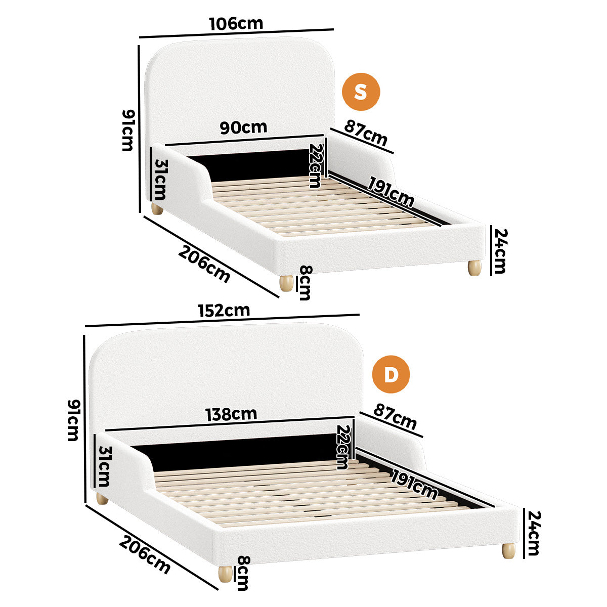 Teddy Leo Winged Soft Boucle Kids Bed | Cushioned Premium Boucle Fabric Childrens Bed Frame