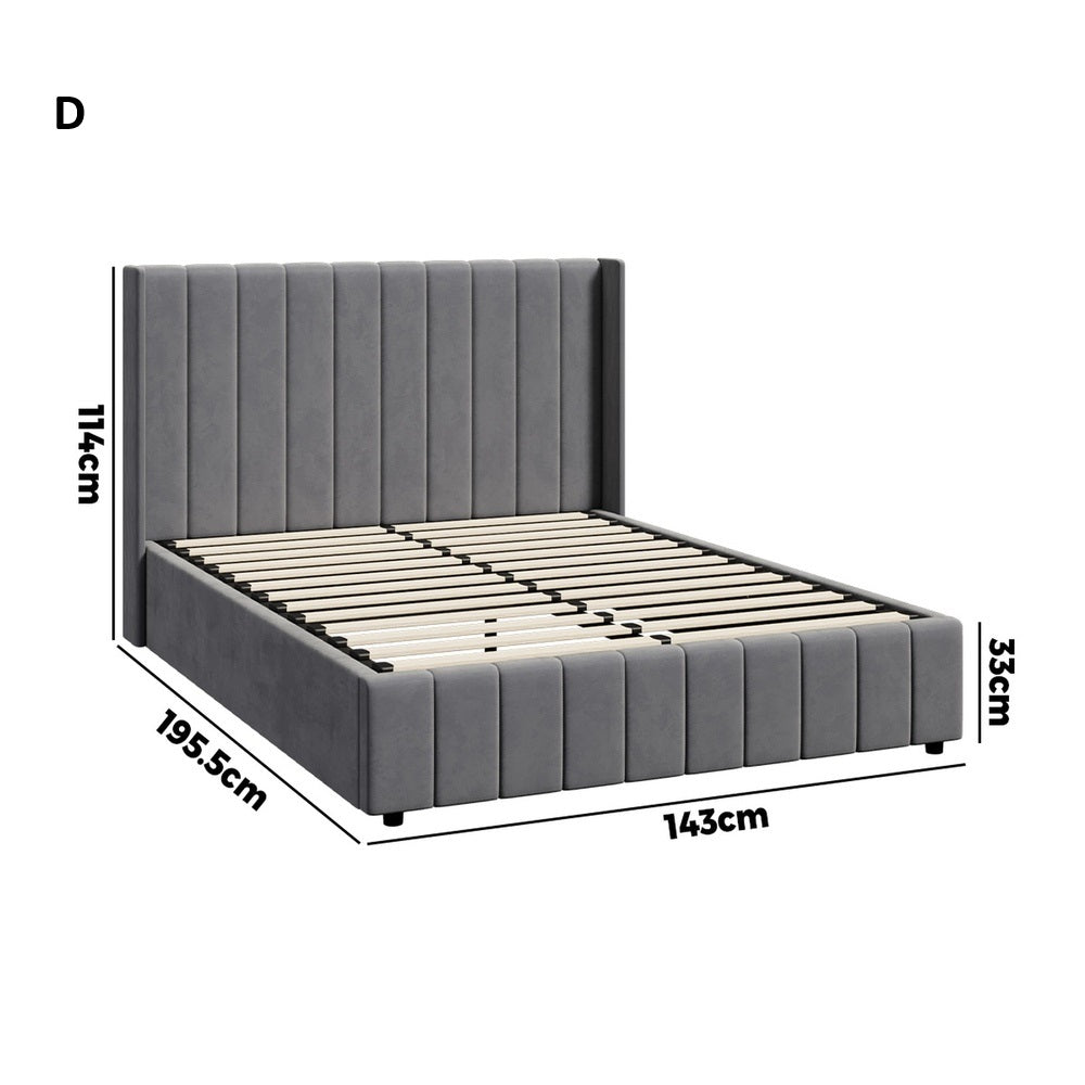 Allure Premium Grey Soft Velvet Fabric Gas Lift Storage Bed | Two In One Bed and Storage Combo Bed Frame