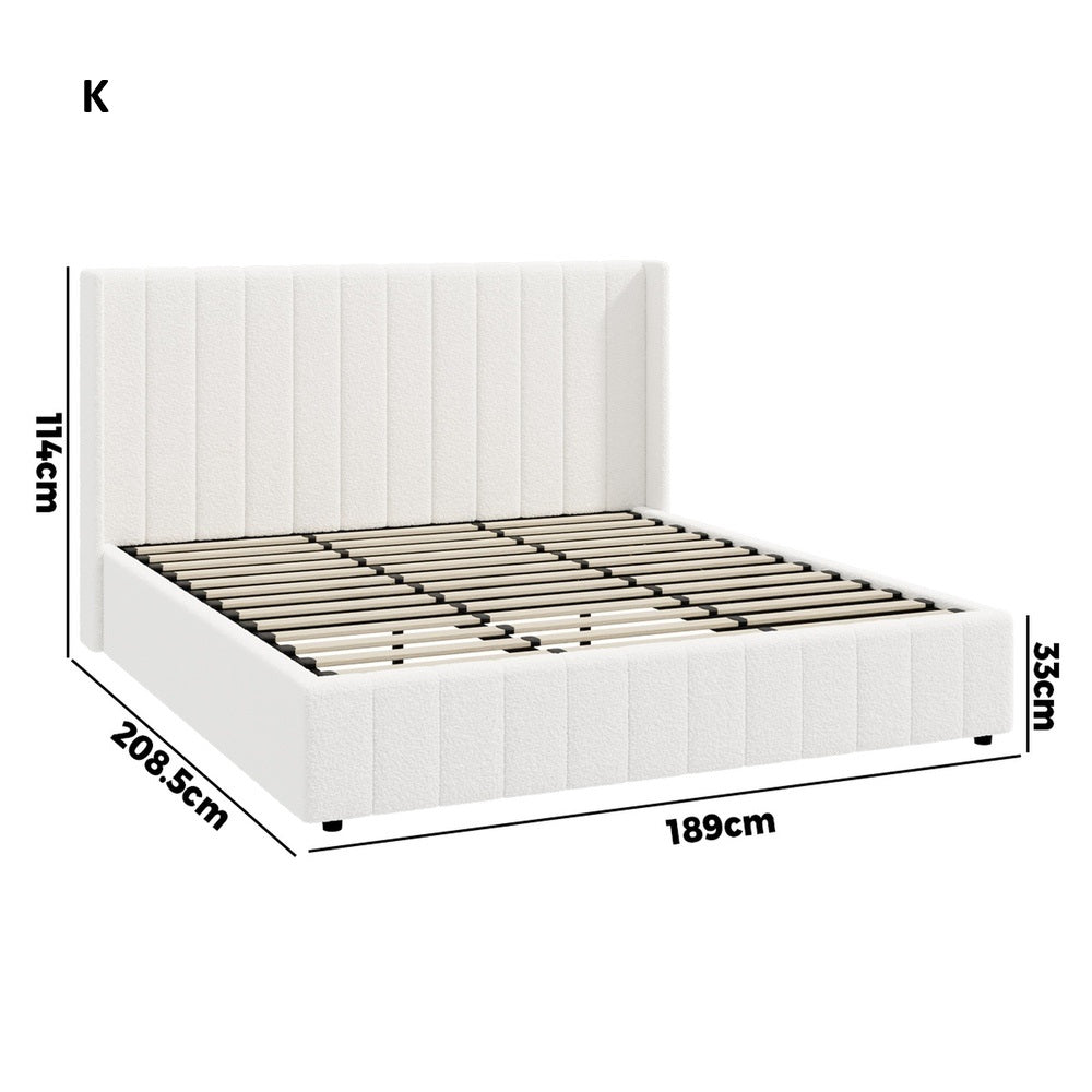 Allure Royale Boucle Fabric Gas Lift Storage Bed | Two In One Bed and Storage Combo Bed Frame in Boucle
