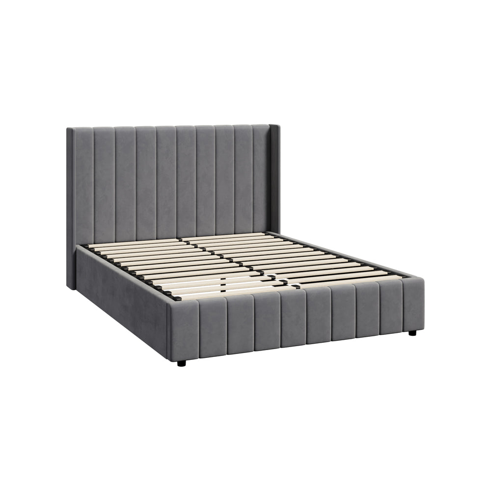 Allure Premium Grey Soft Velvet Fabric Gas Lift Storage Bed | Two In One Bed and Storage Combo Bed Frame