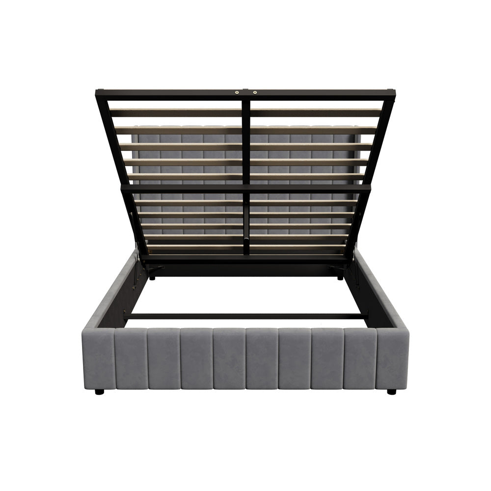 Allure Premium Grey Soft Velvet Fabric Gas Lift Storage Bed | Two In One Bed and Storage Combo Bed Frame