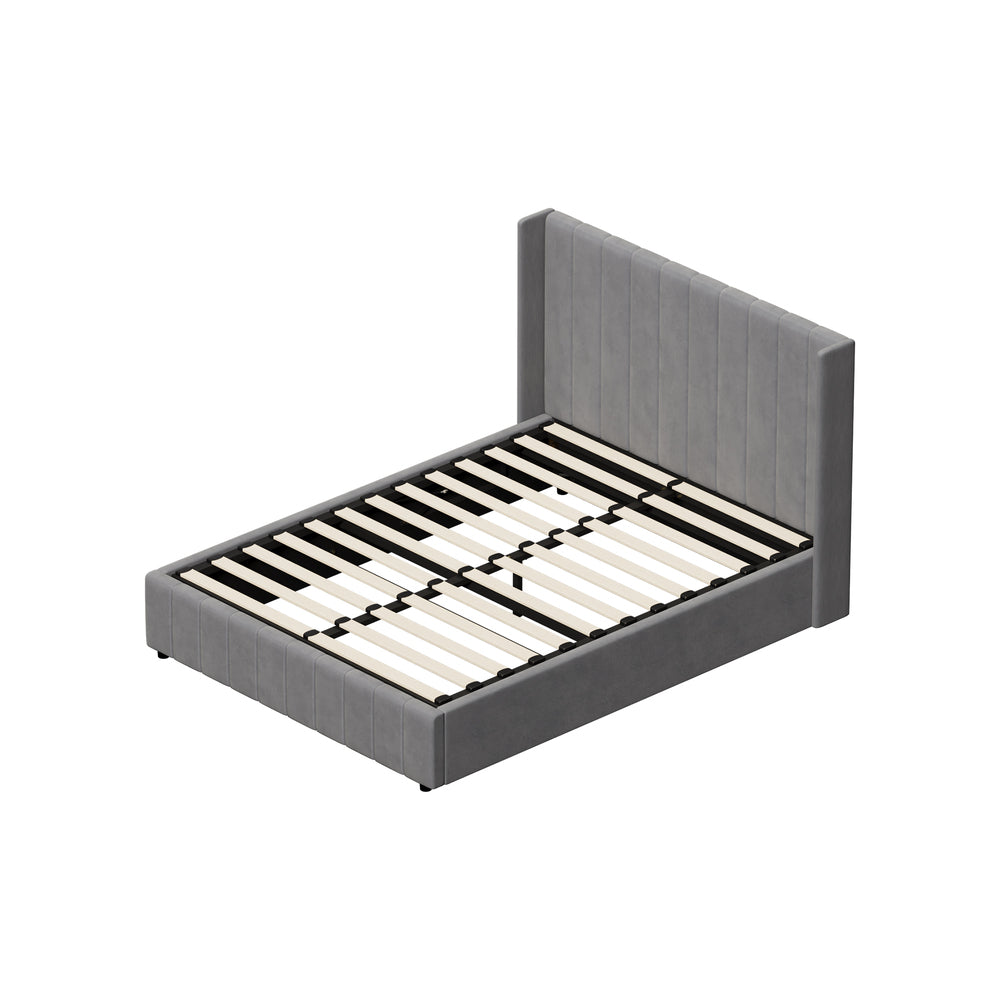 Allure Premium Grey Soft Velvet Fabric Gas Lift Storage Bed | Two In One Bed and Storage Combo Bed Frame