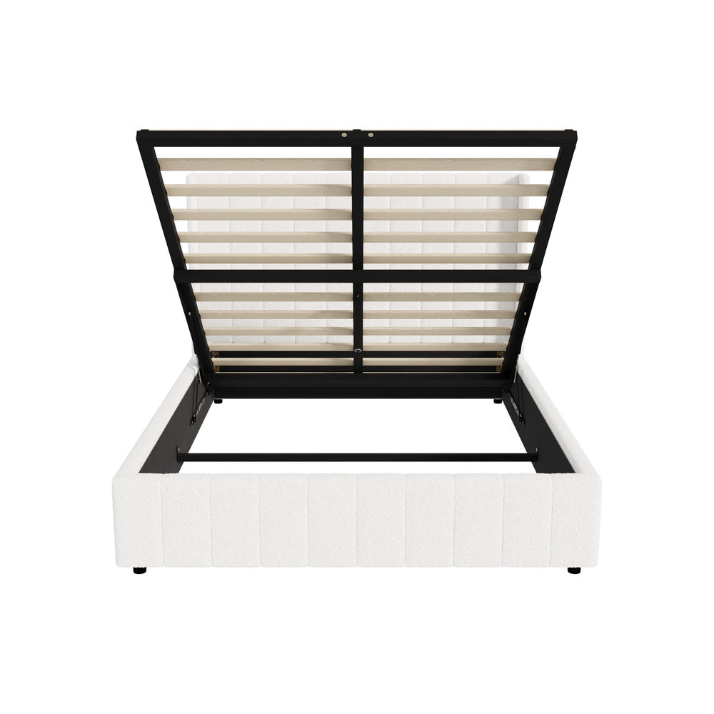 Allure Royale Boucle Fabric Gas Lift Storage Bed | Two In One Bed and Storage Combo Bed Frame in Boucle