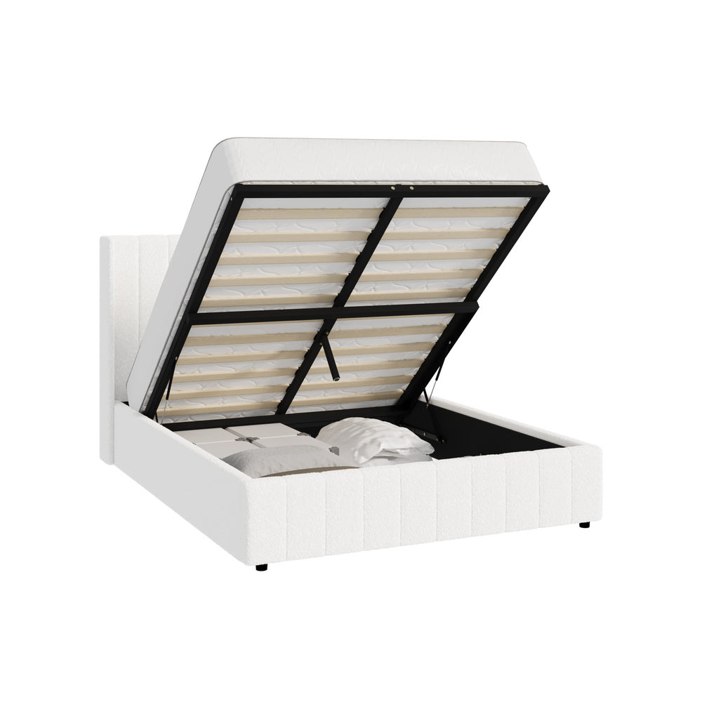 Allure Royale Boucle Fabric Gas Lift Storage Bed | Two In One Bed and Storage Combo Bed Frame in Boucle
