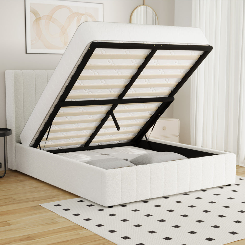 Allure Royale Boucle Fabric Gas Lift Storage Bed | Two In One Bed and Storage Combo Bed Frame in Boucle
