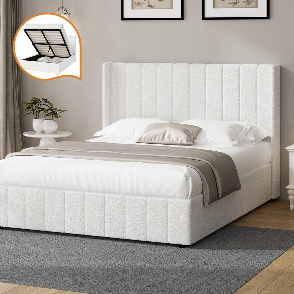 Allure Royale Boucle Fabric Gas Lift Storage Bed | Two In One Bed and Storage Combo Bed Frame in Boucle