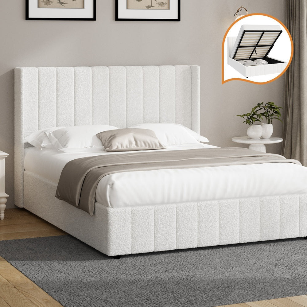 Allure Royale Boucle Fabric Gas Lift Storage Bed | Two In One Bed and Storage Combo Bed Frame in Boucle