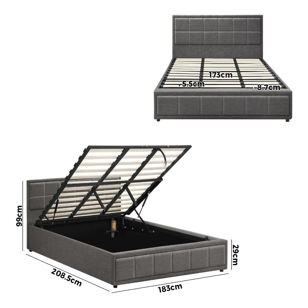 Teddy Milo Grey Fabric Deluxe Gas Lift Storage Bed Frame | Embossed Fabric Gas Lift Modern Bed