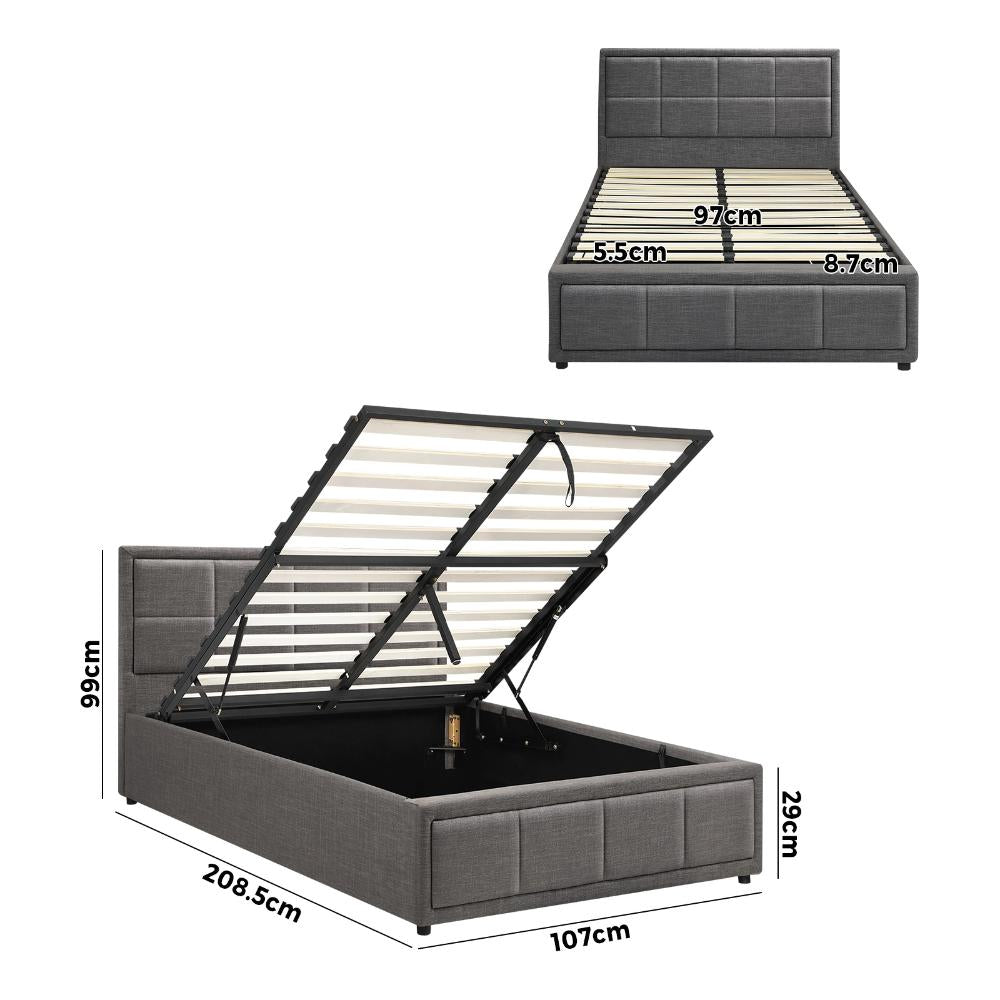 Teddy Milo Grey Fabric Deluxe Gas Lift Storage Bed Frame | Embossed Fabric Gas Lift Modern Bed