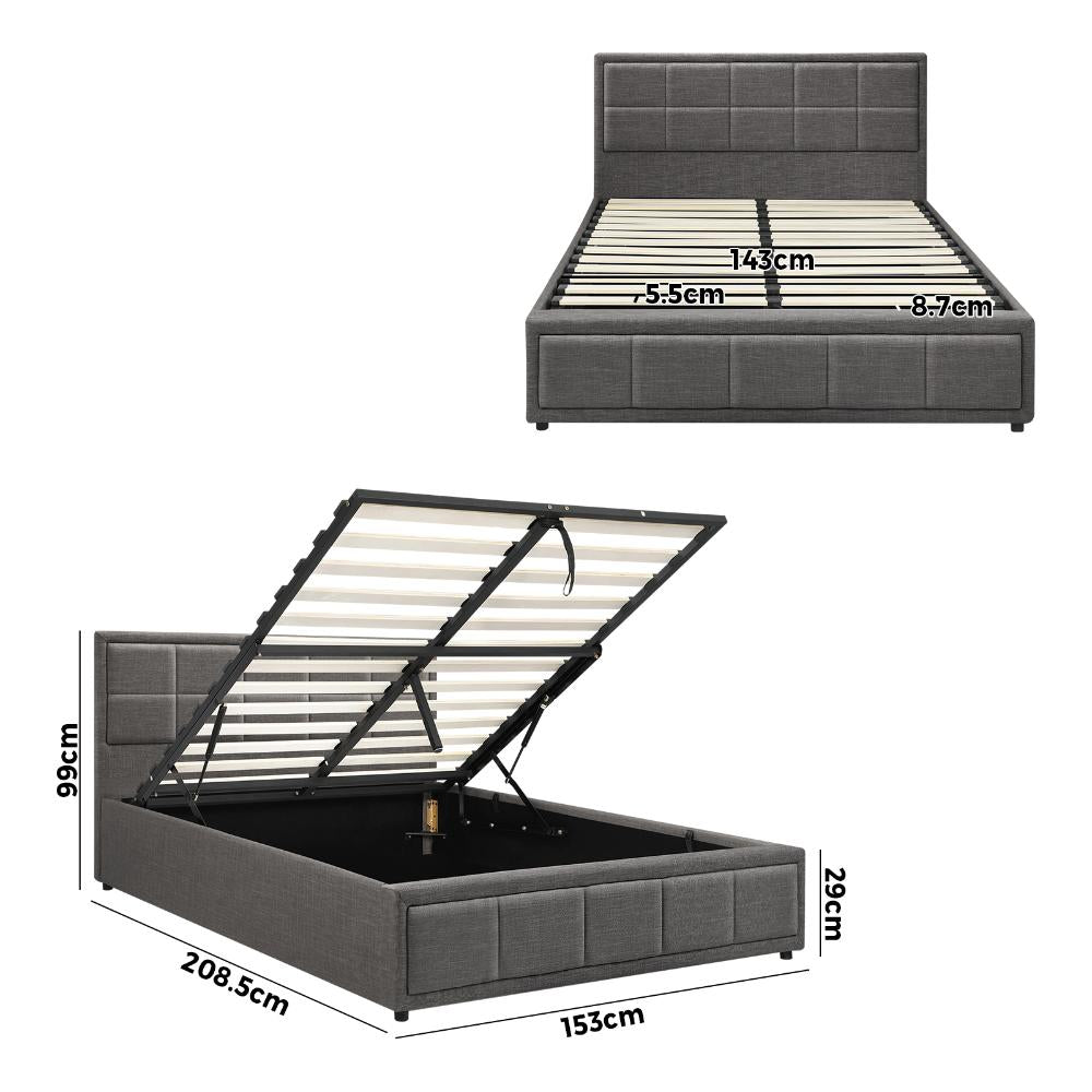 Teddy Milo Grey Fabric Deluxe Gas Lift Storage Bed Frame  | Embossed Fabric Gas Lift Modern Bed