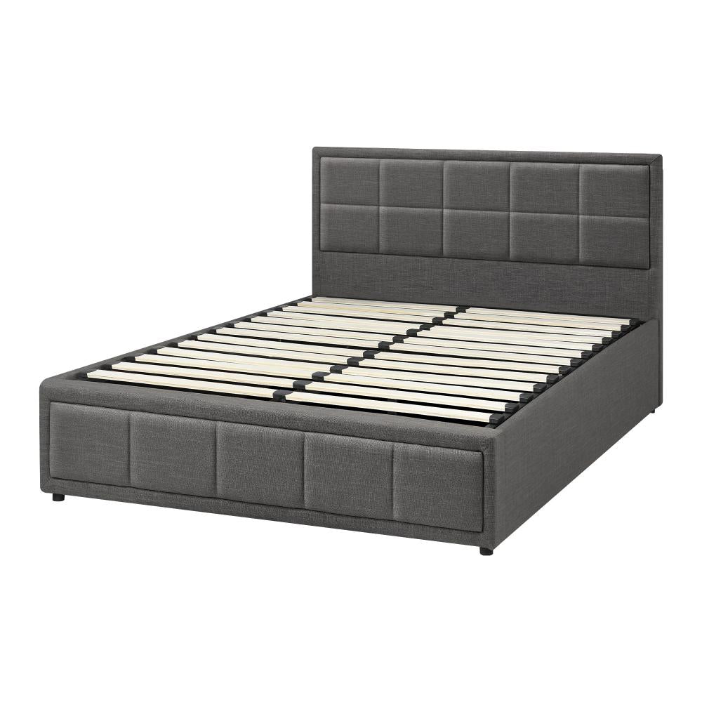 Teddy Milo Grey Fabric Deluxe Gas Lift Storage Bed Frame | Embossed Fabric Gas Lift Modern Bed