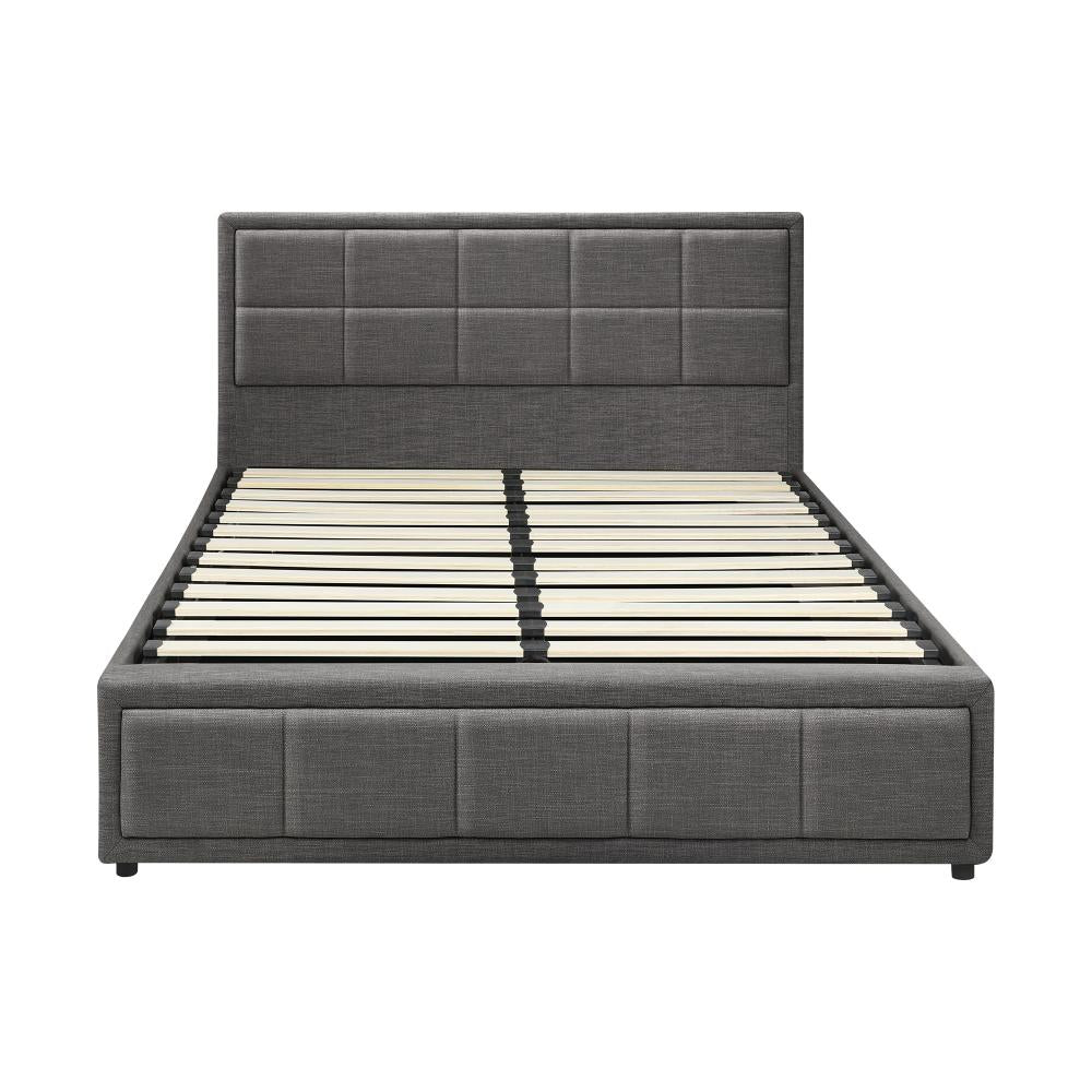 Teddy Milo Grey Fabric Deluxe Gas Lift Storage Bed Frame | Embossed Fabric Gas Lift Modern Bed
