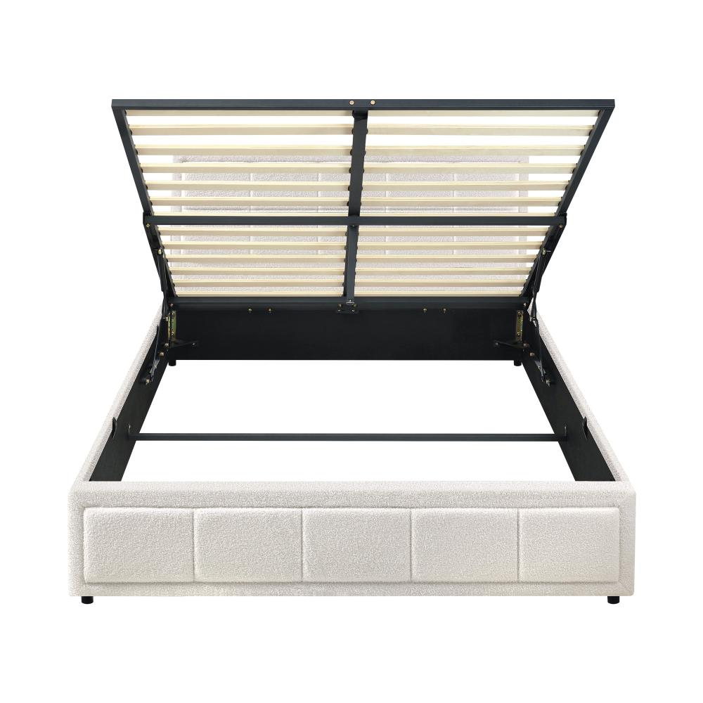 Teddy Milo Boucle Fabric Deluxe Gas Lift Storage Bed Frame | Embossed Fabric Gas Lift Modern Bed