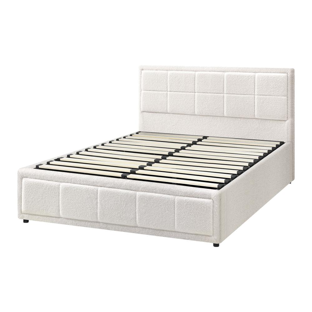 Teddy Milo Boucle Fabric Deluxe Gas Lift Storage Bed Frame | Embossed Fabric Gas Lift Modern Bed