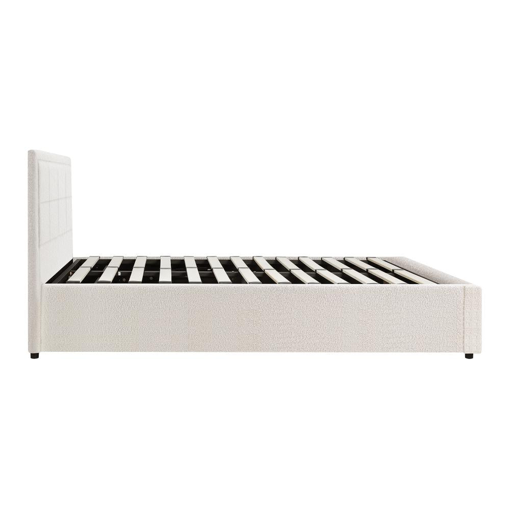 Teddy Milo Boucle Fabric Deluxe Gas Lift Storage Bed Frame  | Embossed Fabric Gas Lift Modern Bed