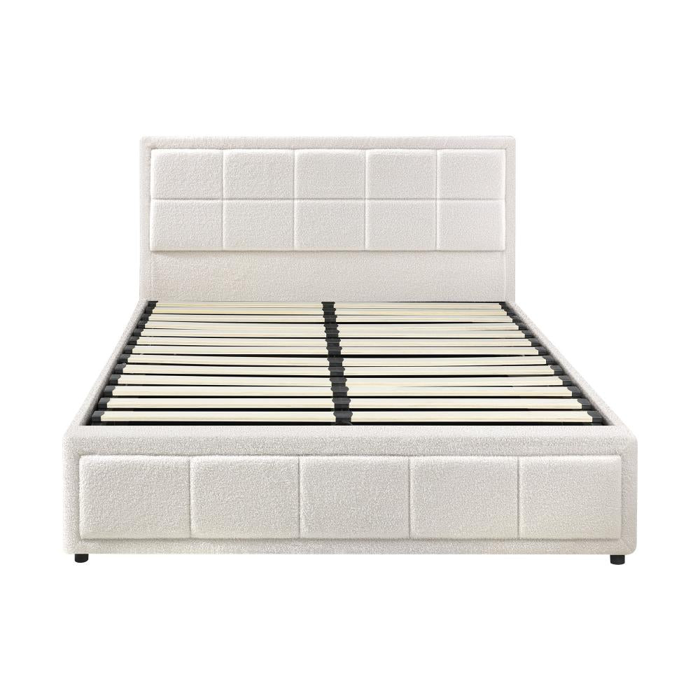 Teddy Milo Boucle Fabric Deluxe Gas Lift Storage Bed Frame | Embossed Fabric Gas Lift Modern Bed