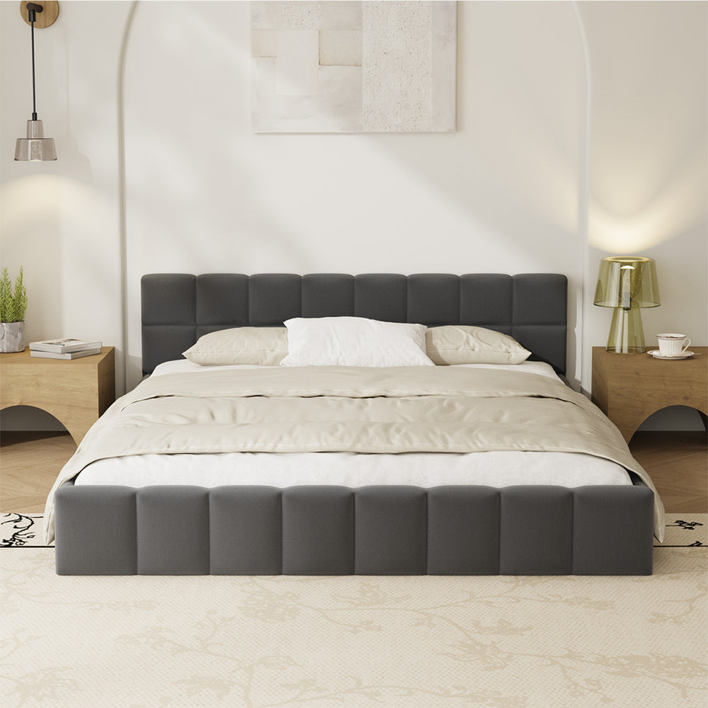 Botelia Grey Velvet Low Profile Bed Frame | Soft Luxurious Tufted Premium Fabric Ground Bed