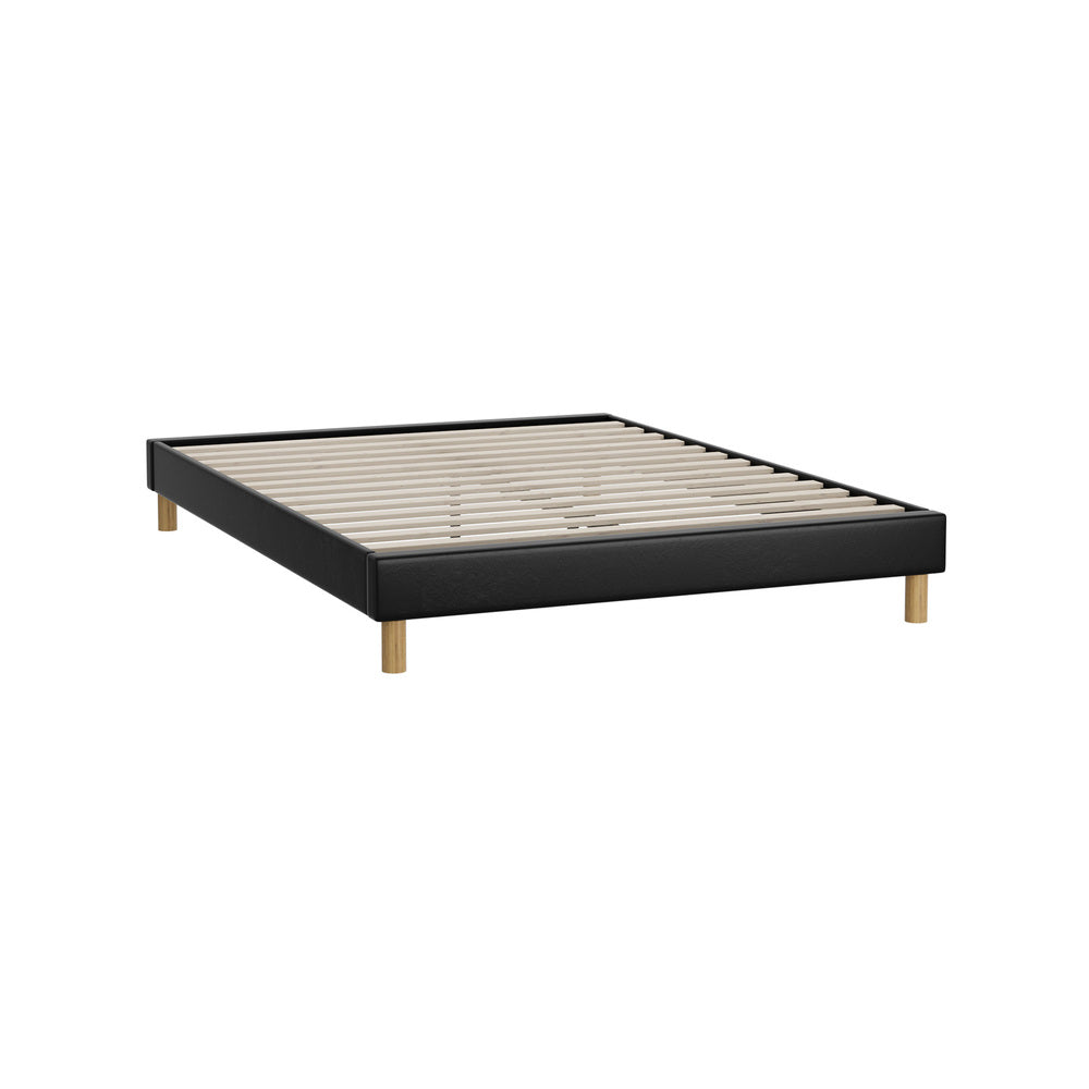 Amalfi Nero Black PU Leather Platform Bed Base | Beautiful Modern PU Leather Bed Base