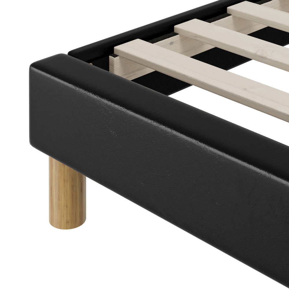 Amalfi Nero Black PU Leather Platform Bed Base | Beautiful Modern PU Leather Bed Base