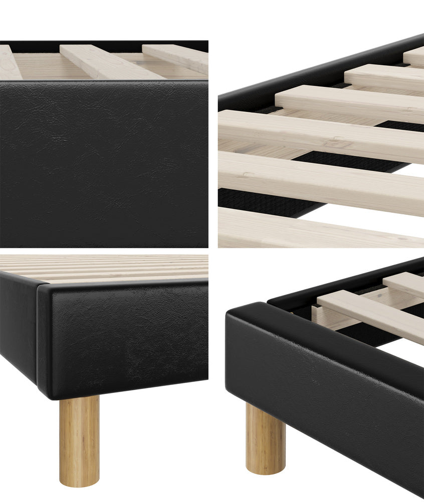 Amalfi Nero Black PU Leather Platform Bed Base | Beautiful Modern PU Leather Bed Base