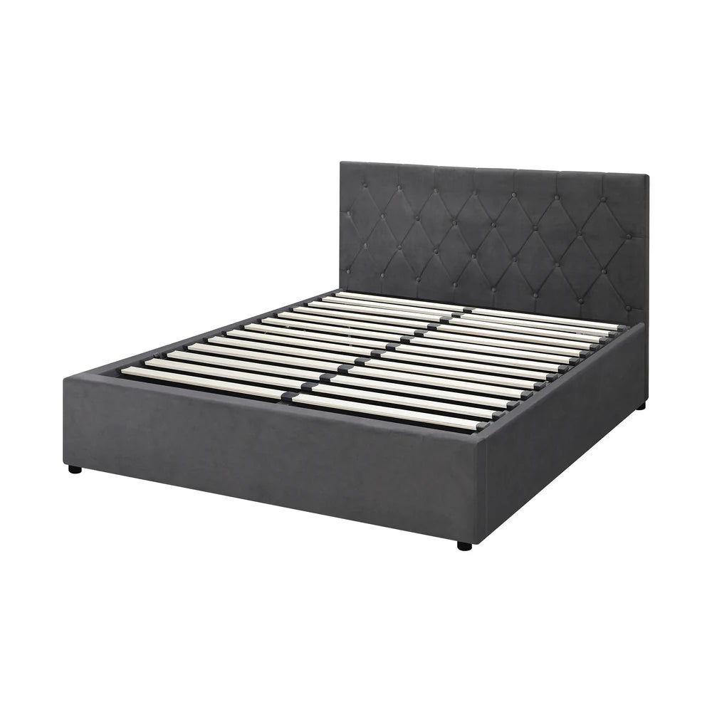 Premium Milano Grey Soft Velvet Fabric Gas Lift Storage Bed | Two In One Bed and Storage Combo Bed Frame