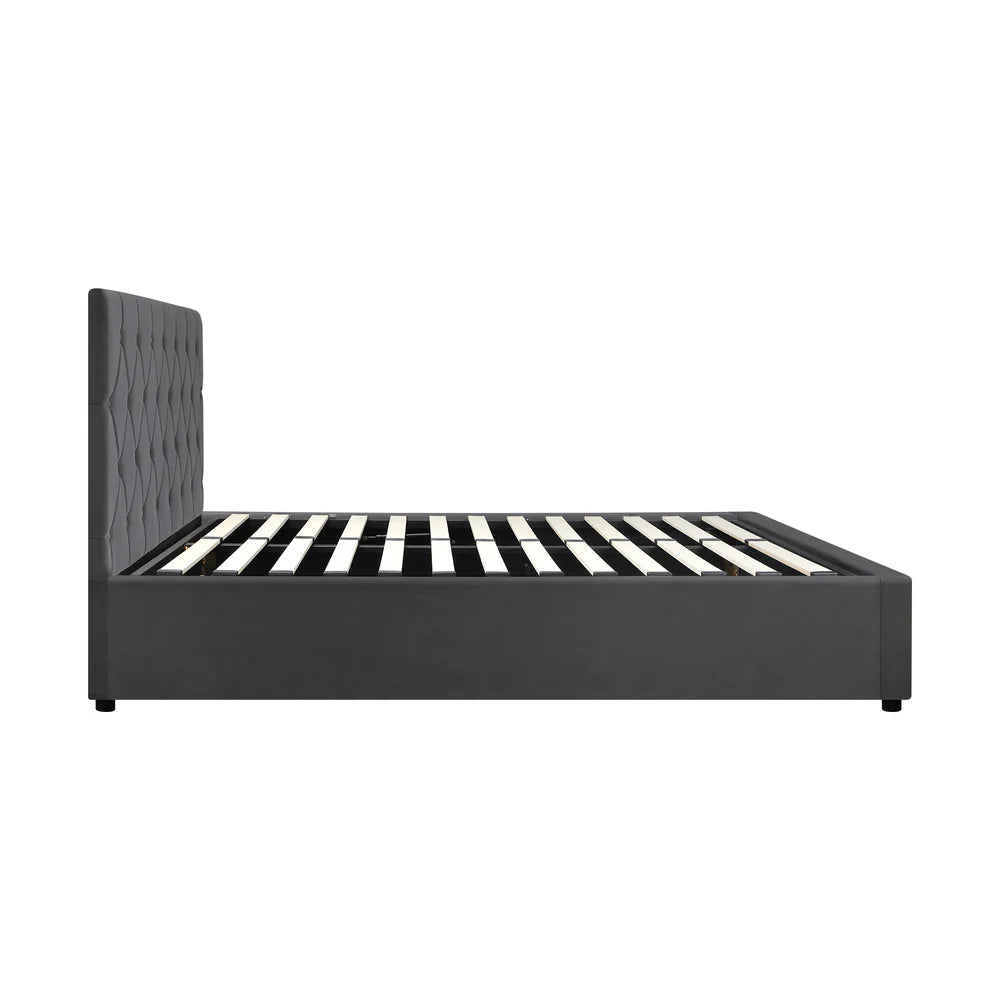 Premium Milano Grey Soft Velvet Fabric Gas Lift Storage Bed | Two In One Bed and Storage Combo Bed Frame