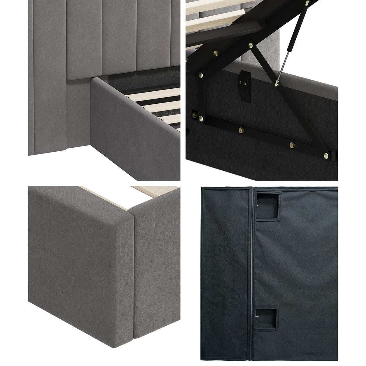 Adore Extra Wide Grey Velvet Fabric Gas Lift Bed | Soft Touch Velvet Luxury 2 in 1 Storage Bed Frame
