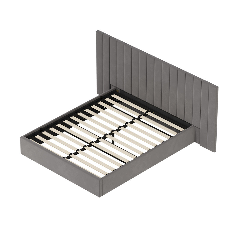 Adore Extra Wide Grey Velvet Fabric Gas Lift Bed | Soft Touch Velvet Luxury 2 in 1 Storage Bed Frame