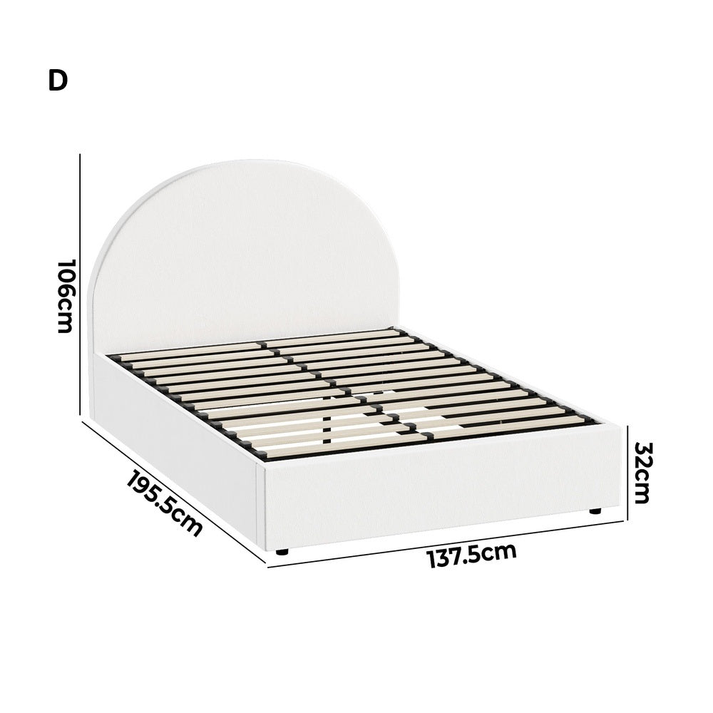 Luna Luxe PU Leather Round White Gas Lift Bed | White Soft Cushioned Big Storage Arched Bed Frame