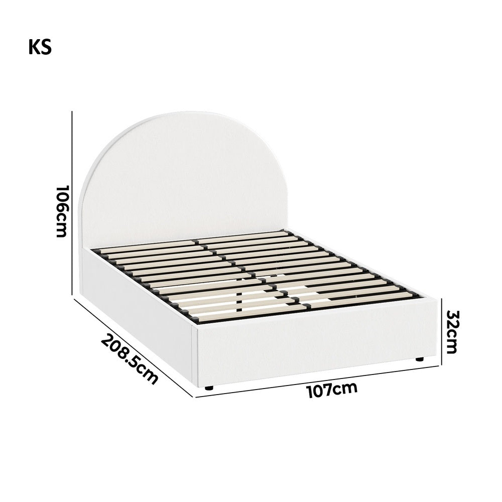 Luna Luxe PU Leather Round White Gas Lift Bed | White Soft Cushioned Big Storage Arched Bed Frame