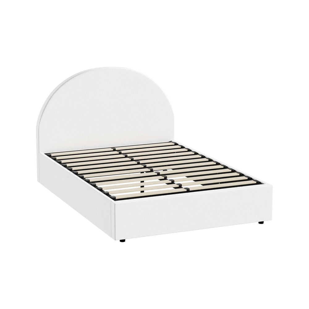 Luna Luxe PU Leather Round White Gas Lift Bed | White Soft Cushioned Big Storage Arched Bed Frame